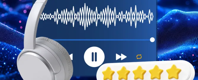 Ein Audioplayer, ein Kopfhörer und ein Bewertungsboard. Markt- und Medienforschung in der Kommunikationsagentur RESULT GmbH mit 30 Jahren Erfahrung