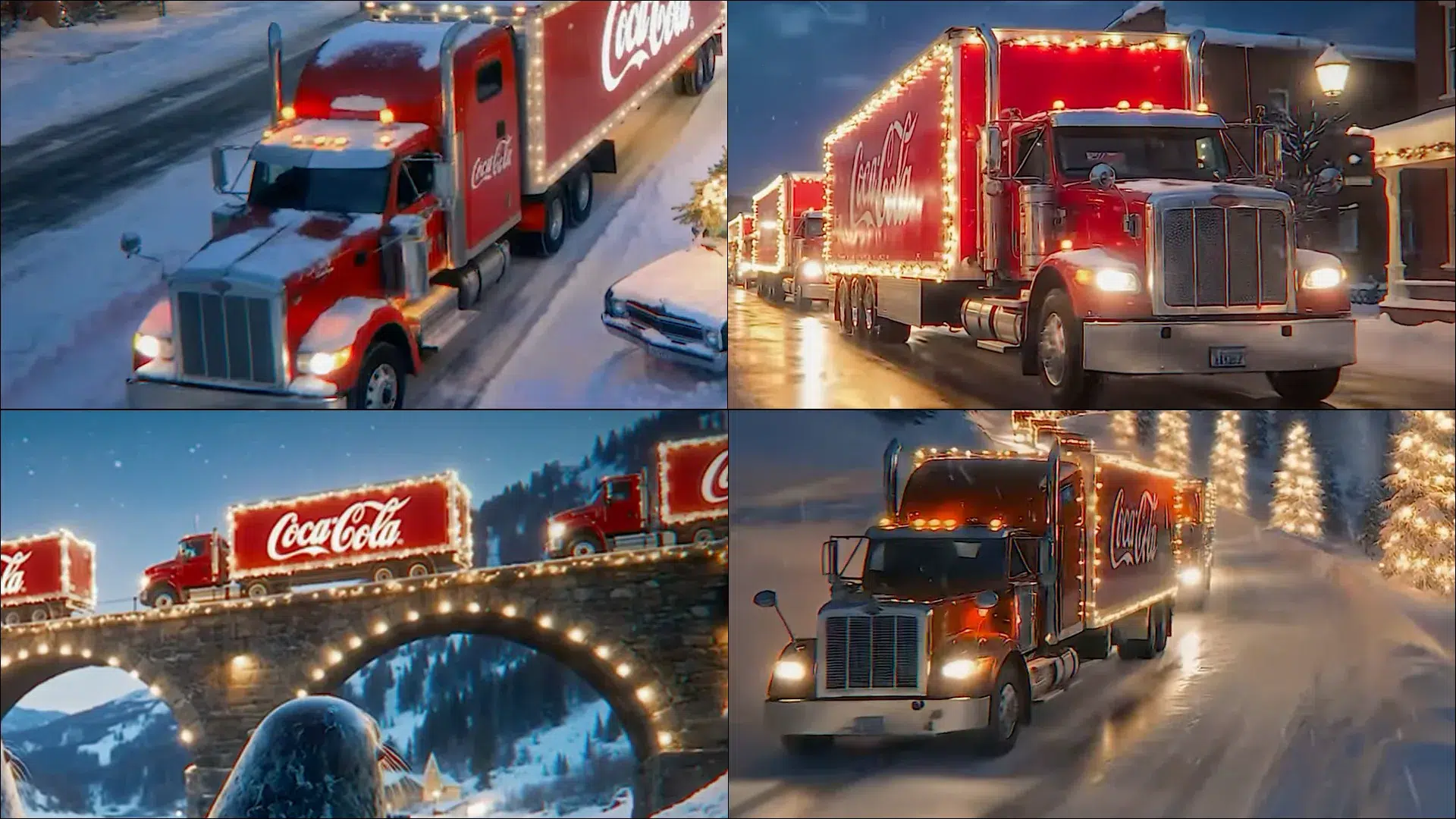 Mehrere Screenshots aus dem Coca Cola 2025 Weihnachtsclip.